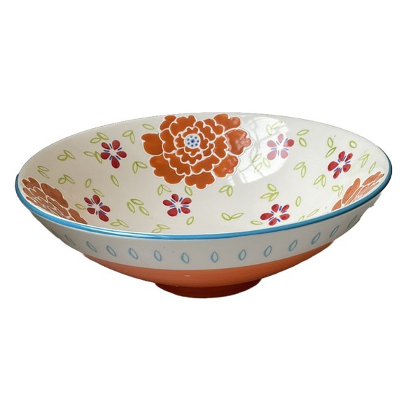 Artistic Accents Floral Serving Bowl Hand Painted By Coastline Imports 10 in. - Picture 1 of 8